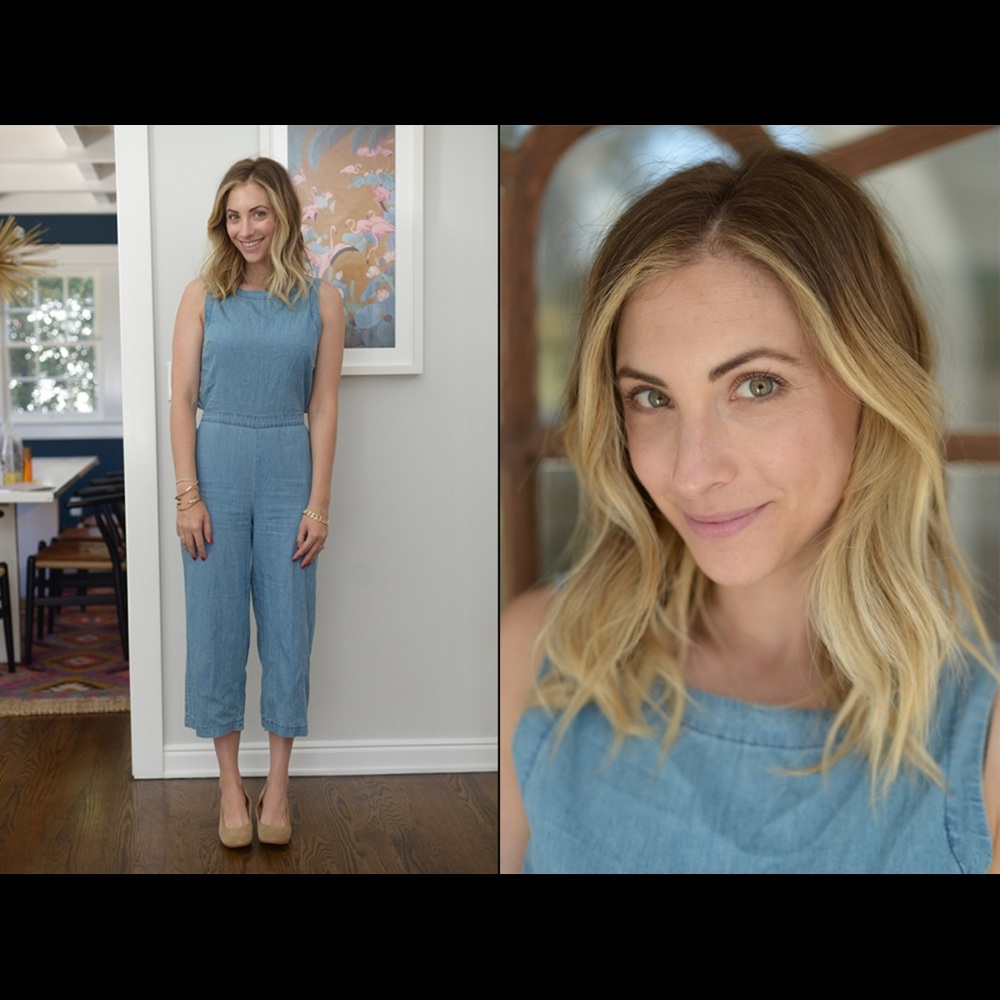 Cupcakes and Cashmere Hoffman Crop Chambray Denim Jumpsuit Jumper Romper Medium - Picture 3 of 7